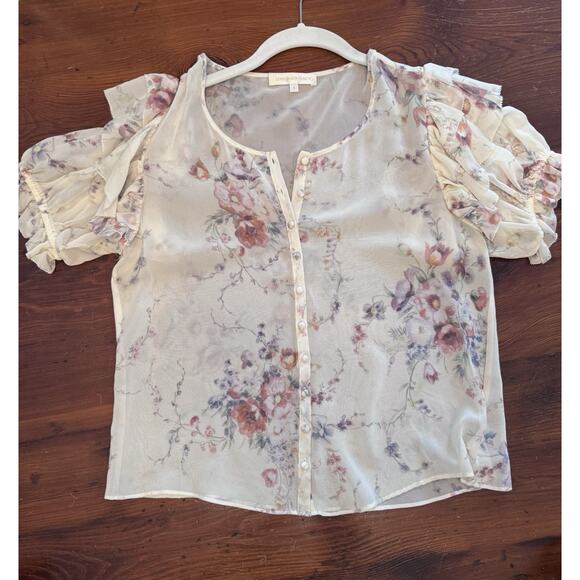 LoveShackFancy Floral Blouse and Skirt Set in Cream and Pink - Picture 4 of 13